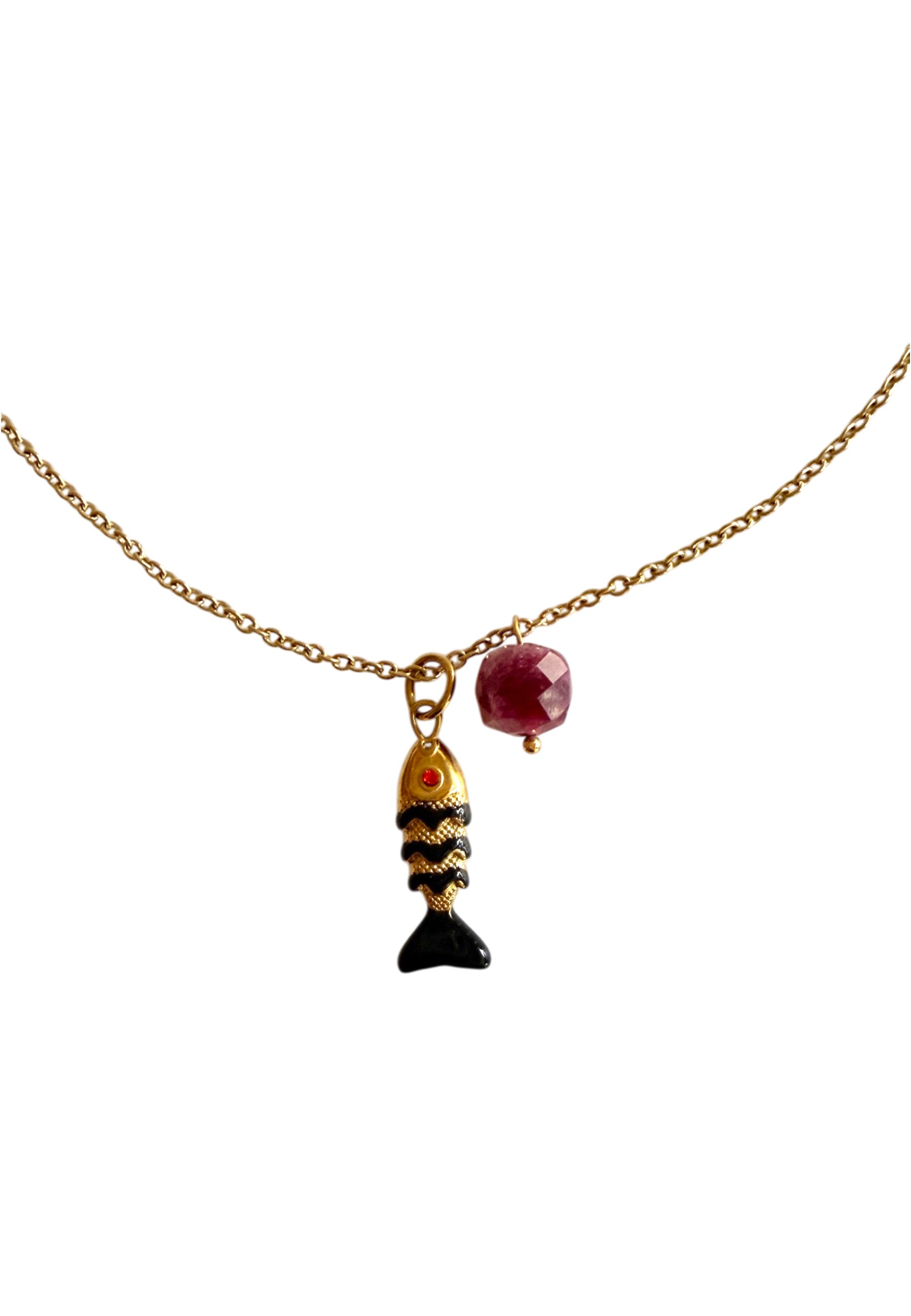 Necklace Fish Black w/ Violet Stone