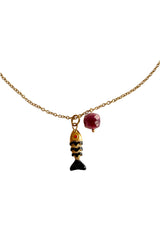 Necklace Fish Black w/ Violet Stone