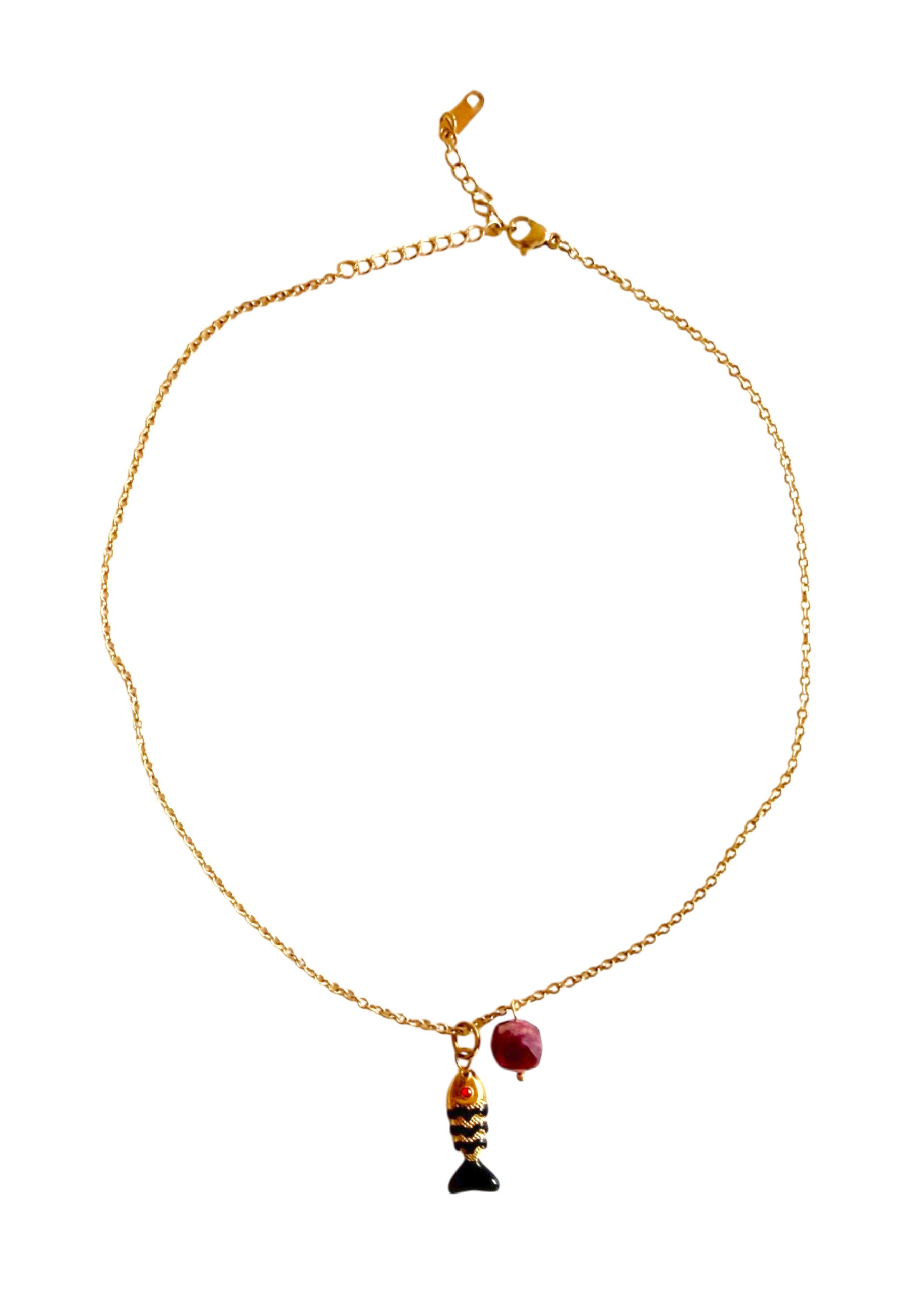 Necklace Fish Black w/ Violet Stone