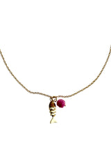 Necklace Fish Ecru w/ Fuchsia Stone