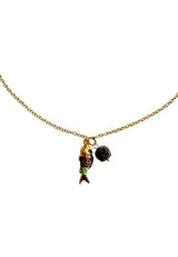Necklace Fish Black w/ Geen Stone