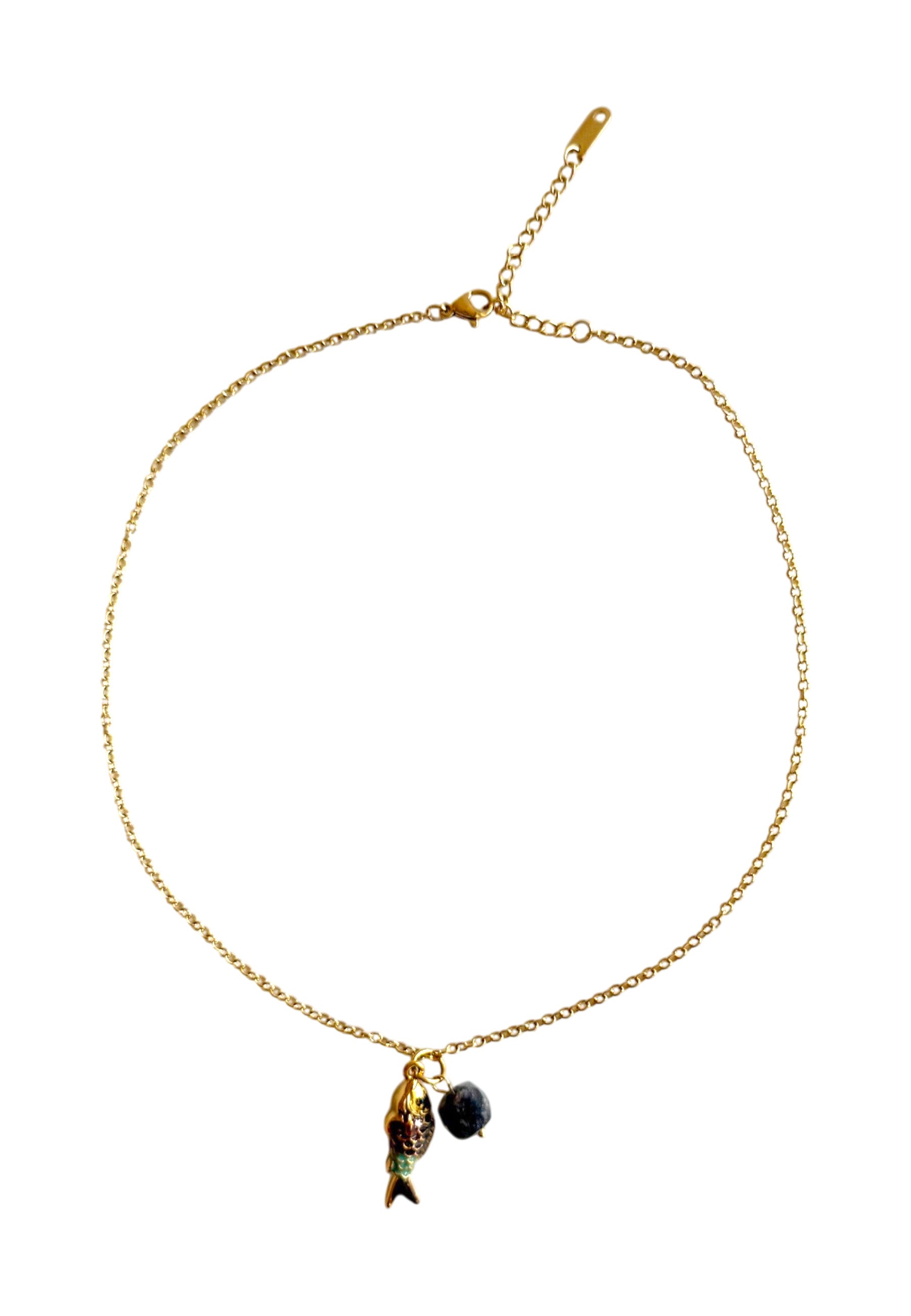Necklace Fish Black w/ Geen Stone