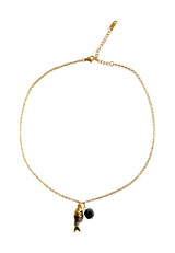 Necklace Fish Black w/ Geen Stone