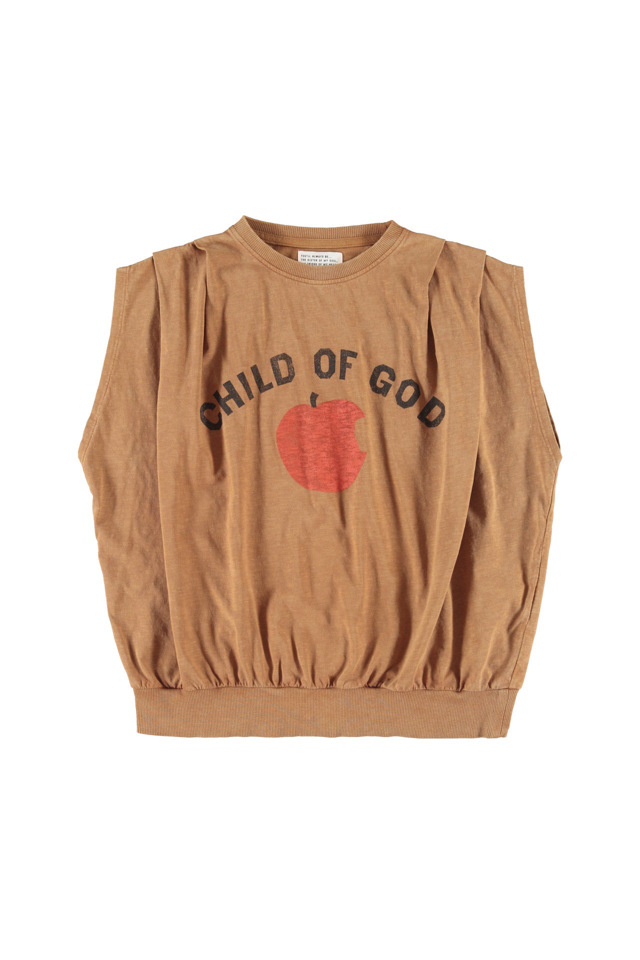 Sleeveless fitted top | Brown w/ "child of God" print