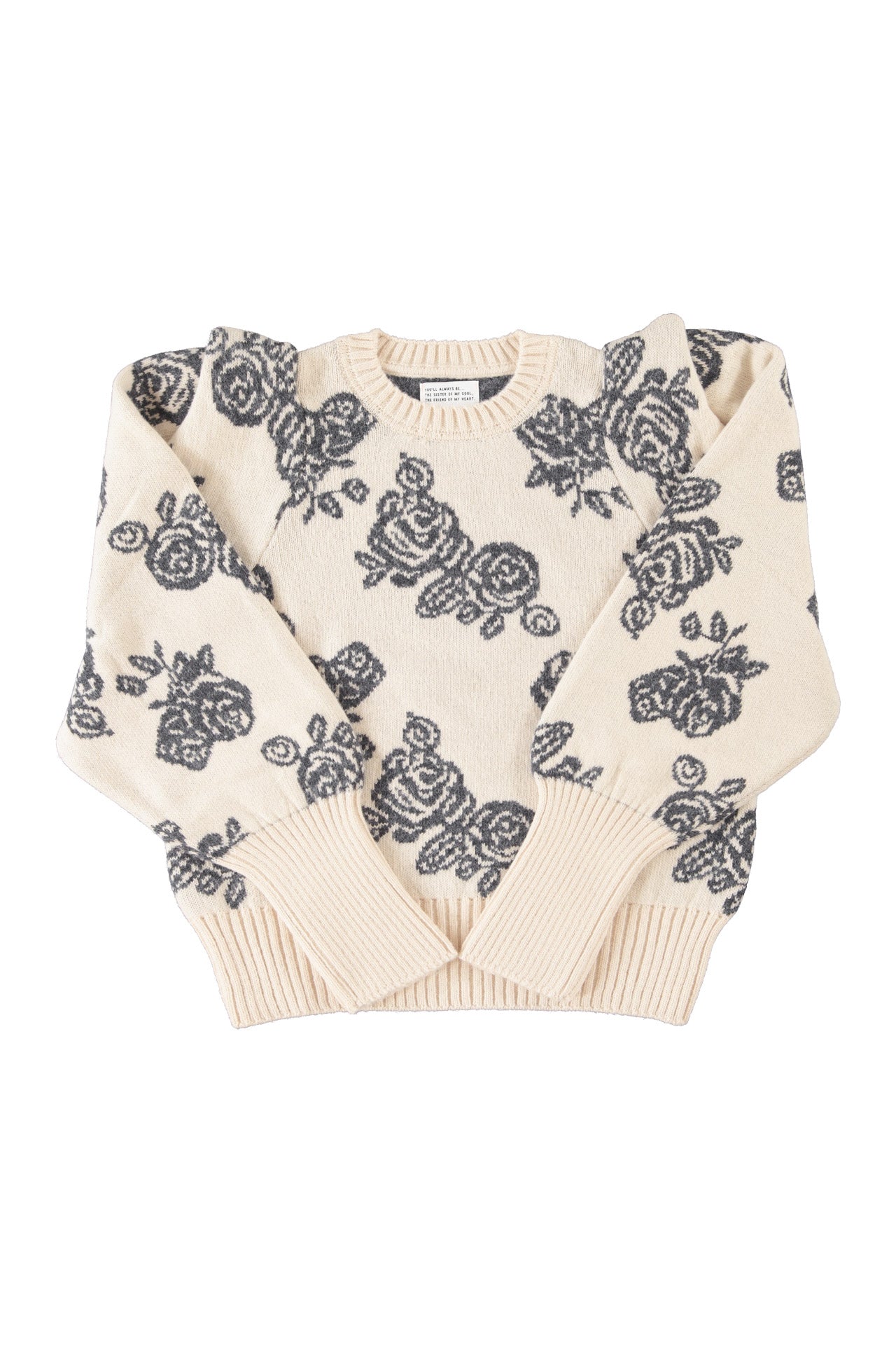 Knitted soft sweater | Ecru w/ flowers