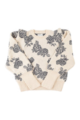 Knitted soft sweater | Ecru w/ flowers
