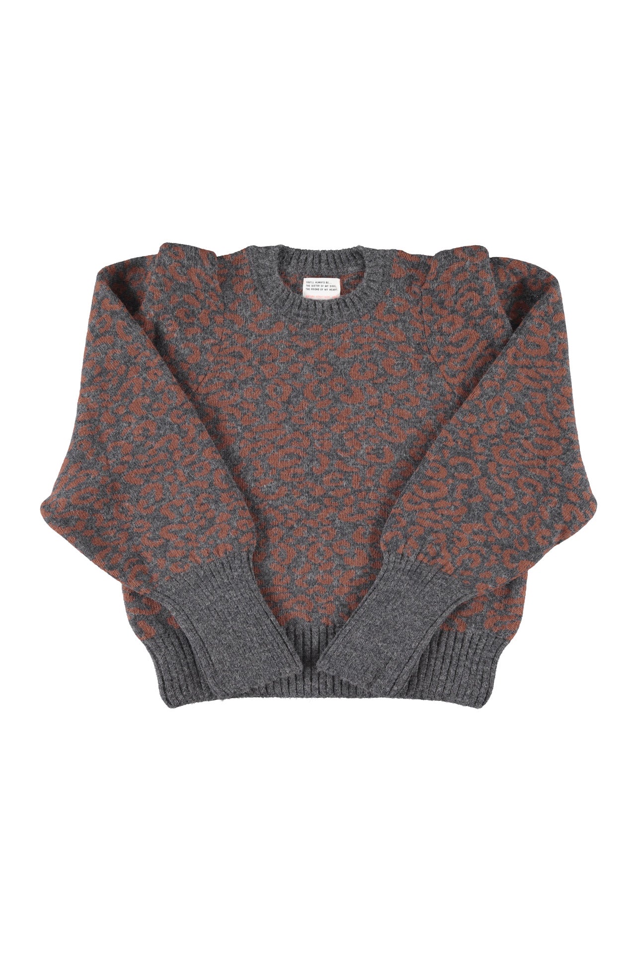 Knitted soft sweater | Dark grey w/ animal print