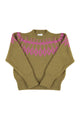Knitted soft sweater | Olive green w/ fuschia jacquard detail
