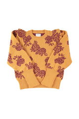 Knitted soft sweater | Orange w/ flowers
