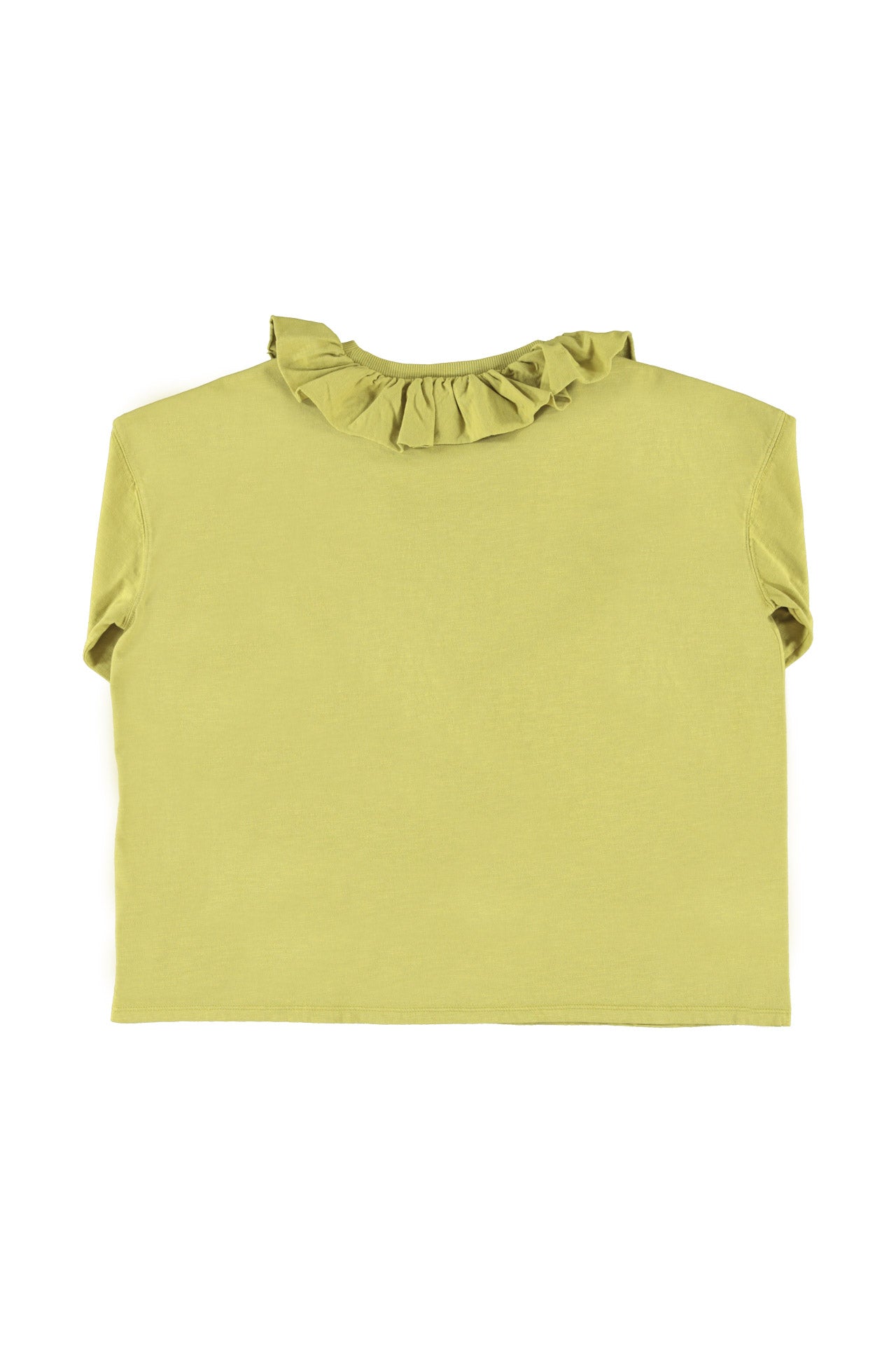 Long sleeve w/ peter pan collar | Olive green w/ "here comes trouble" print