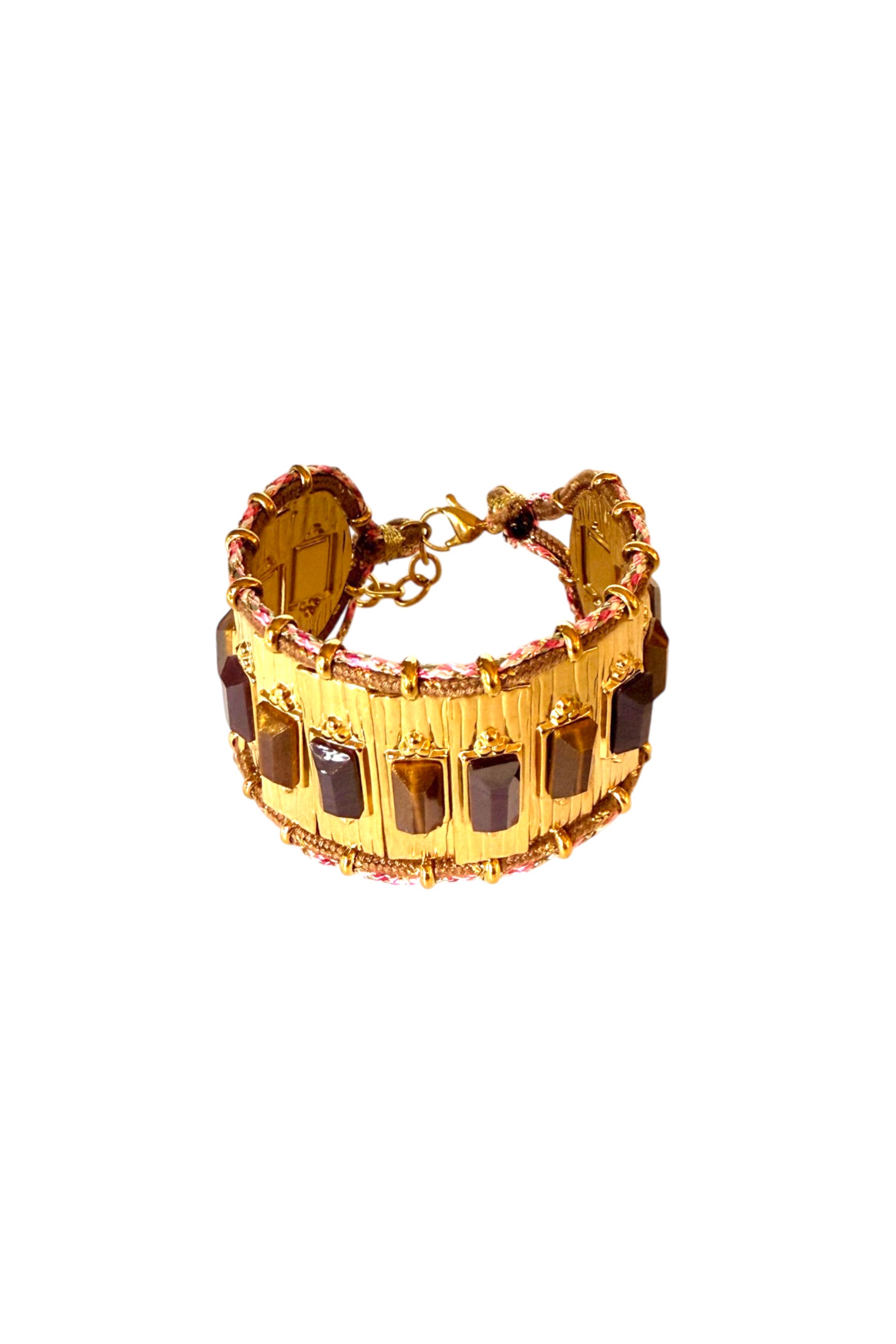 Gold-Tone Cuff Bracelet with Brown Geometric Stones