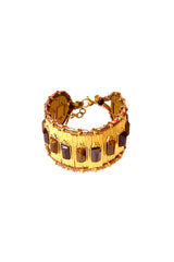 Gold-Tone Cuff Bracelet with Brown Geometric Stones