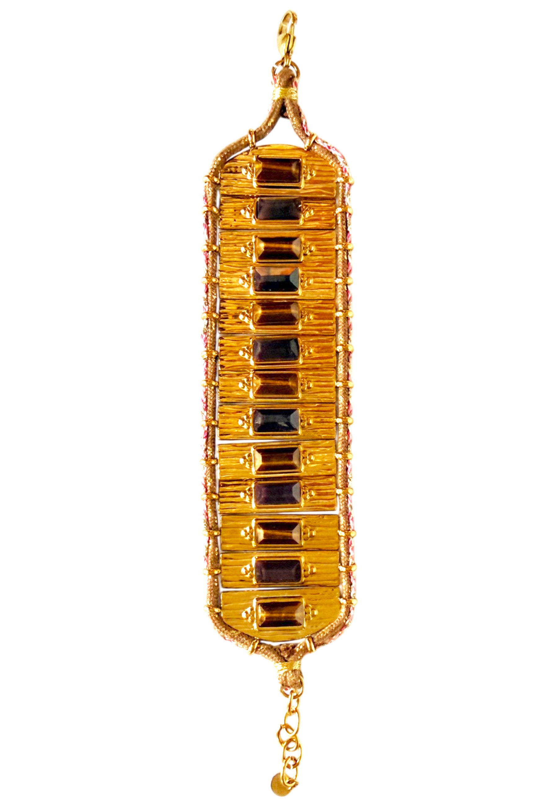 Gold-Tone Cuff Bracelet with Brown Geometric Stones