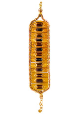 Gold-Tone Cuff Bracelet with Brown Geometric Stones