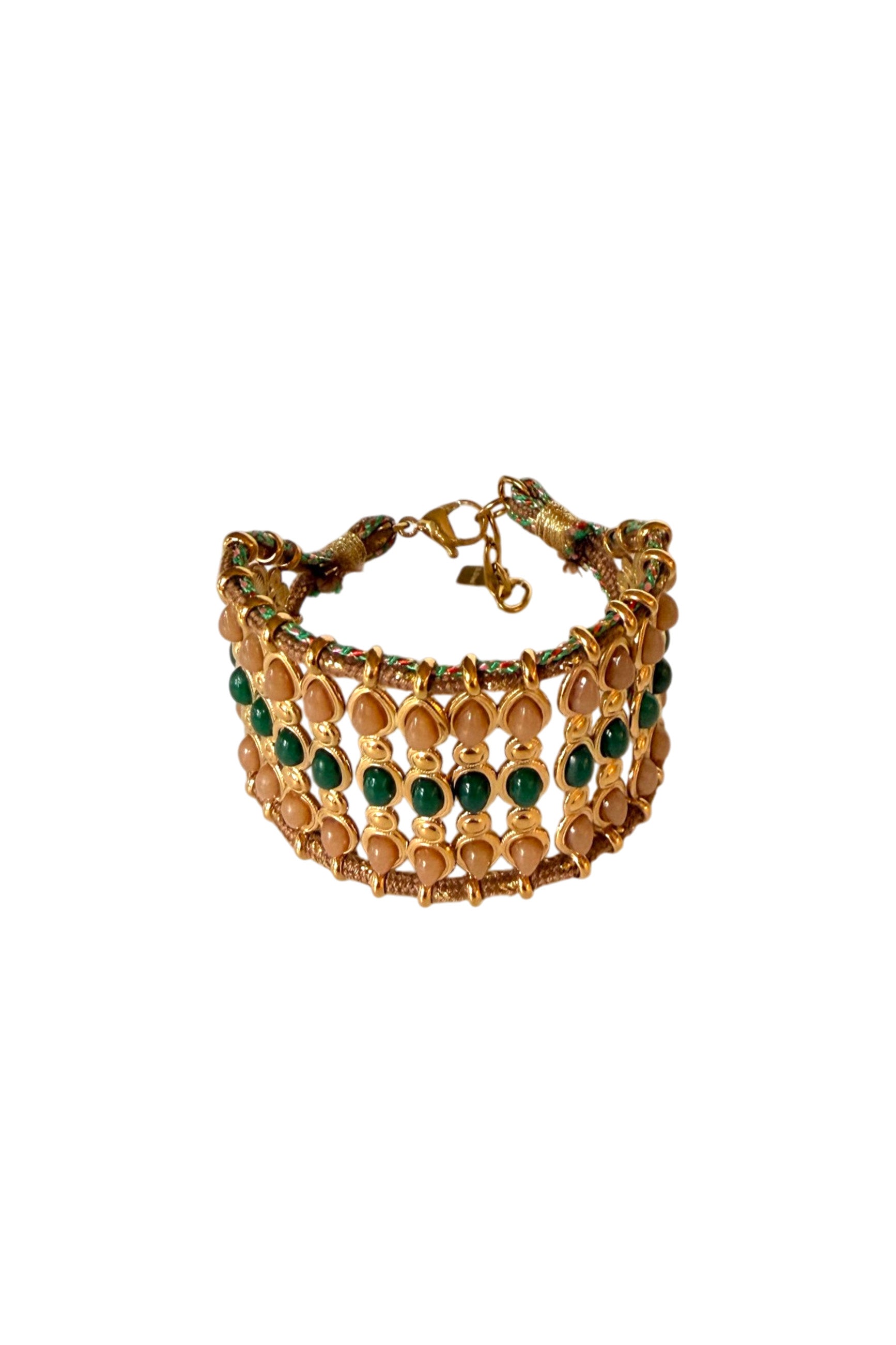 Gold-Tone Cuff Bracelet with Brown & Green