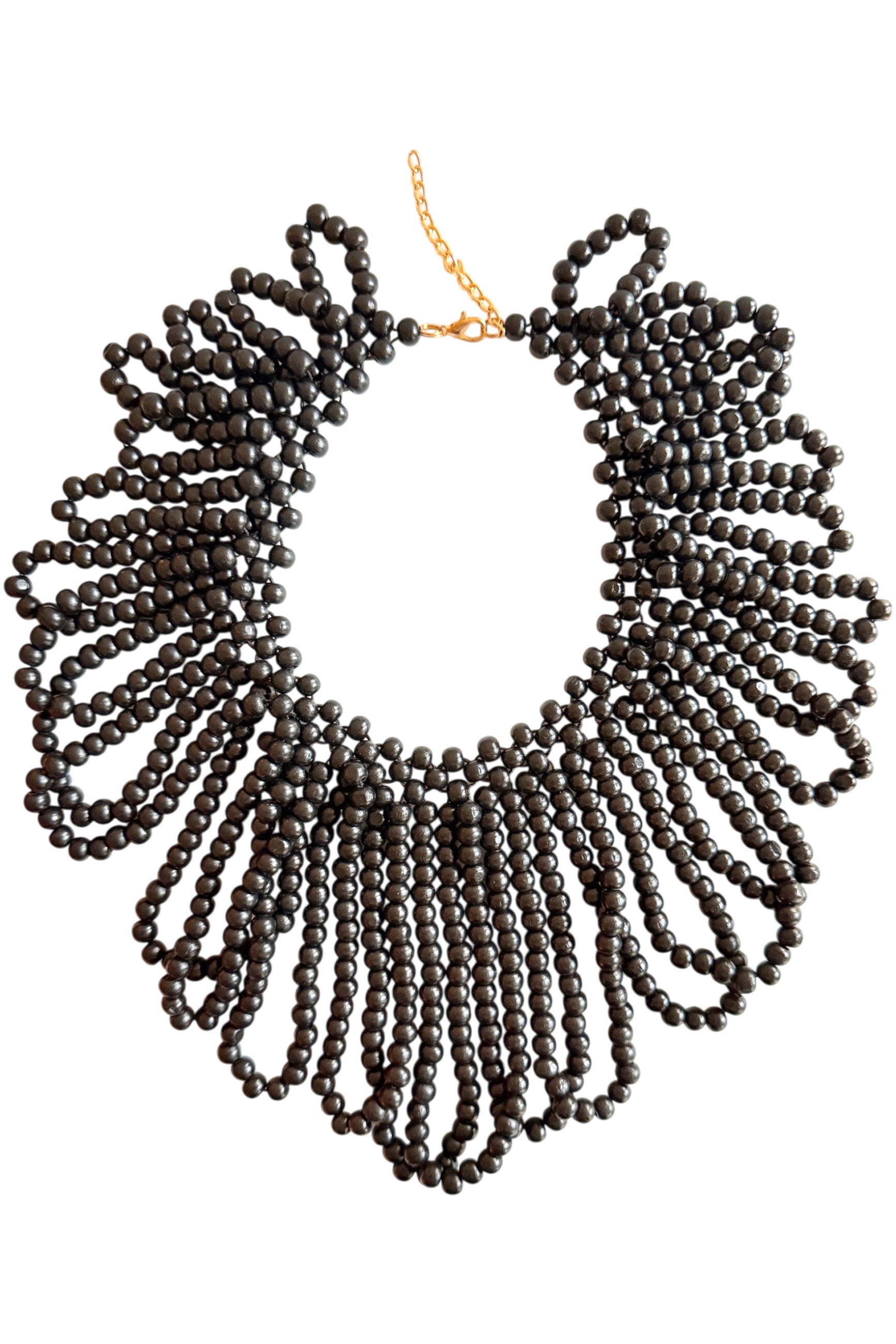 Handcrafted Black Wooden Bead Big Collar Necklace