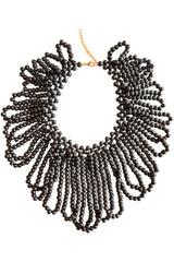 Handcrafted Black Wooden Bead Big Collar Necklace