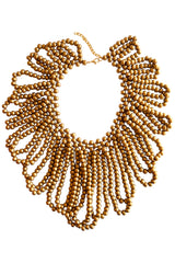 Handcrafted Golden Wooden Bead Big Collar Necklace