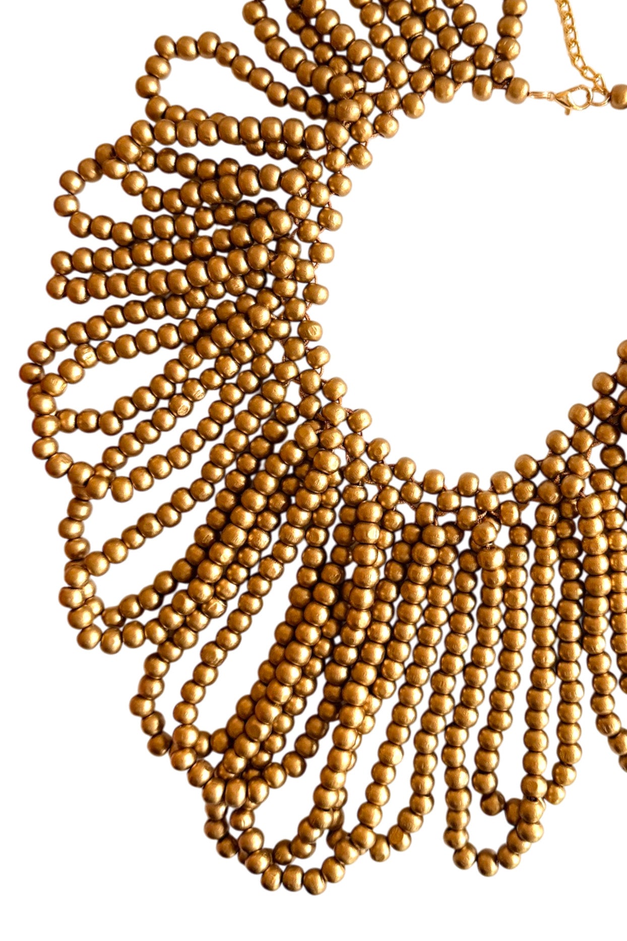 Handcrafted Golden Wooden Bead Big Collar Necklace