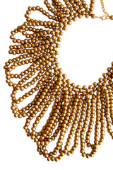 Handcrafted Golden Wooden Bead Big Collar Necklace