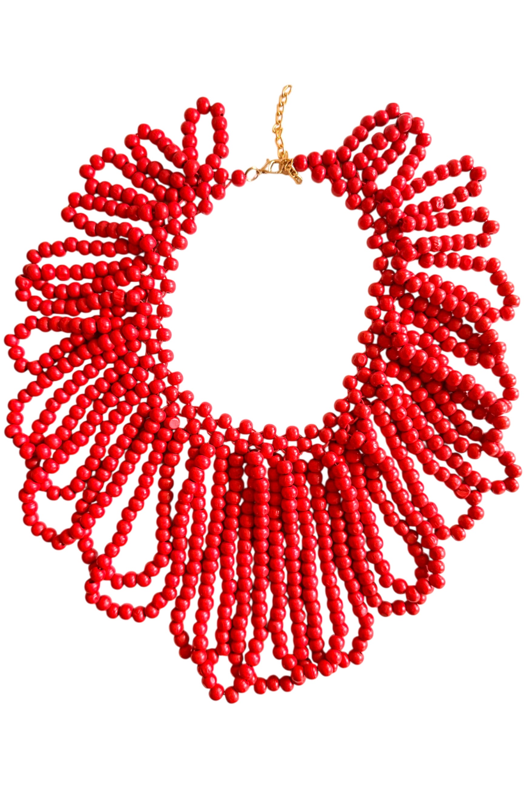 Handcrafted Red Wooden Bead Big Collar Necklace