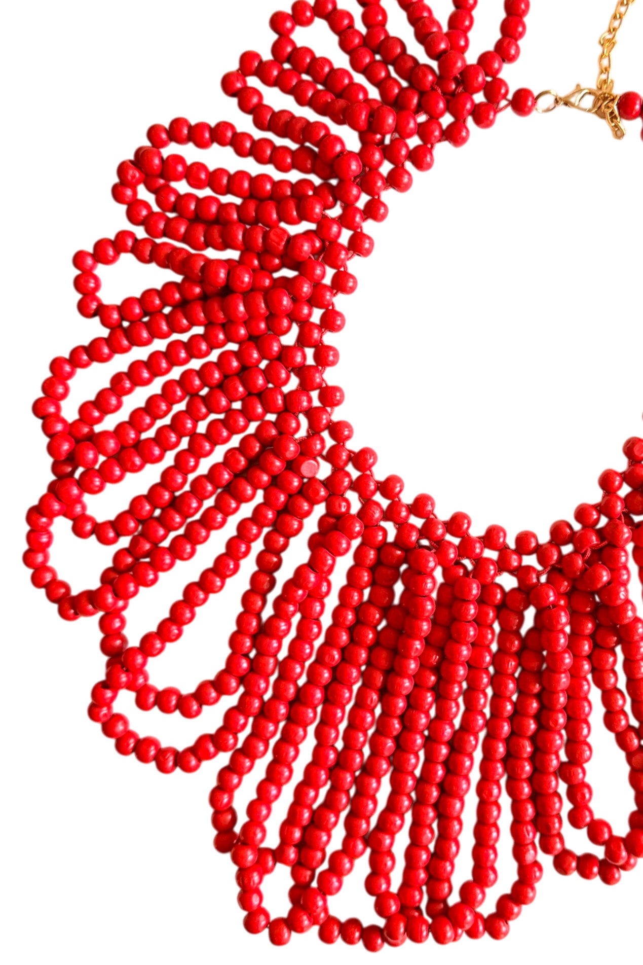 Handcrafted Red Wooden Bead Big Collar Necklace