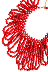 Handcrafted Red Wooden Bead Big Collar Necklace