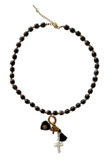 Black Beaded Necklace with Charms