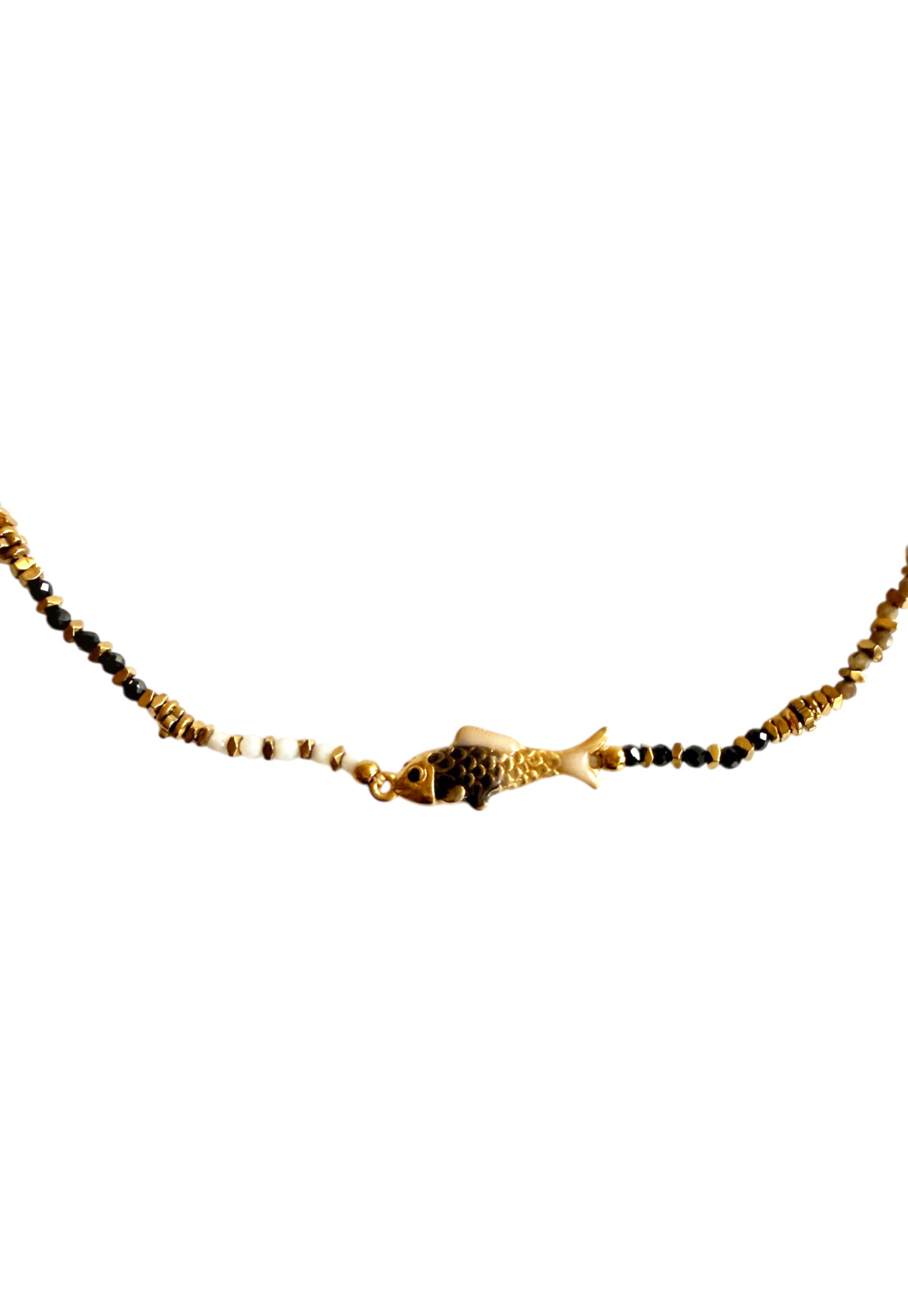 Fish Charm Beaded Necklace | Black