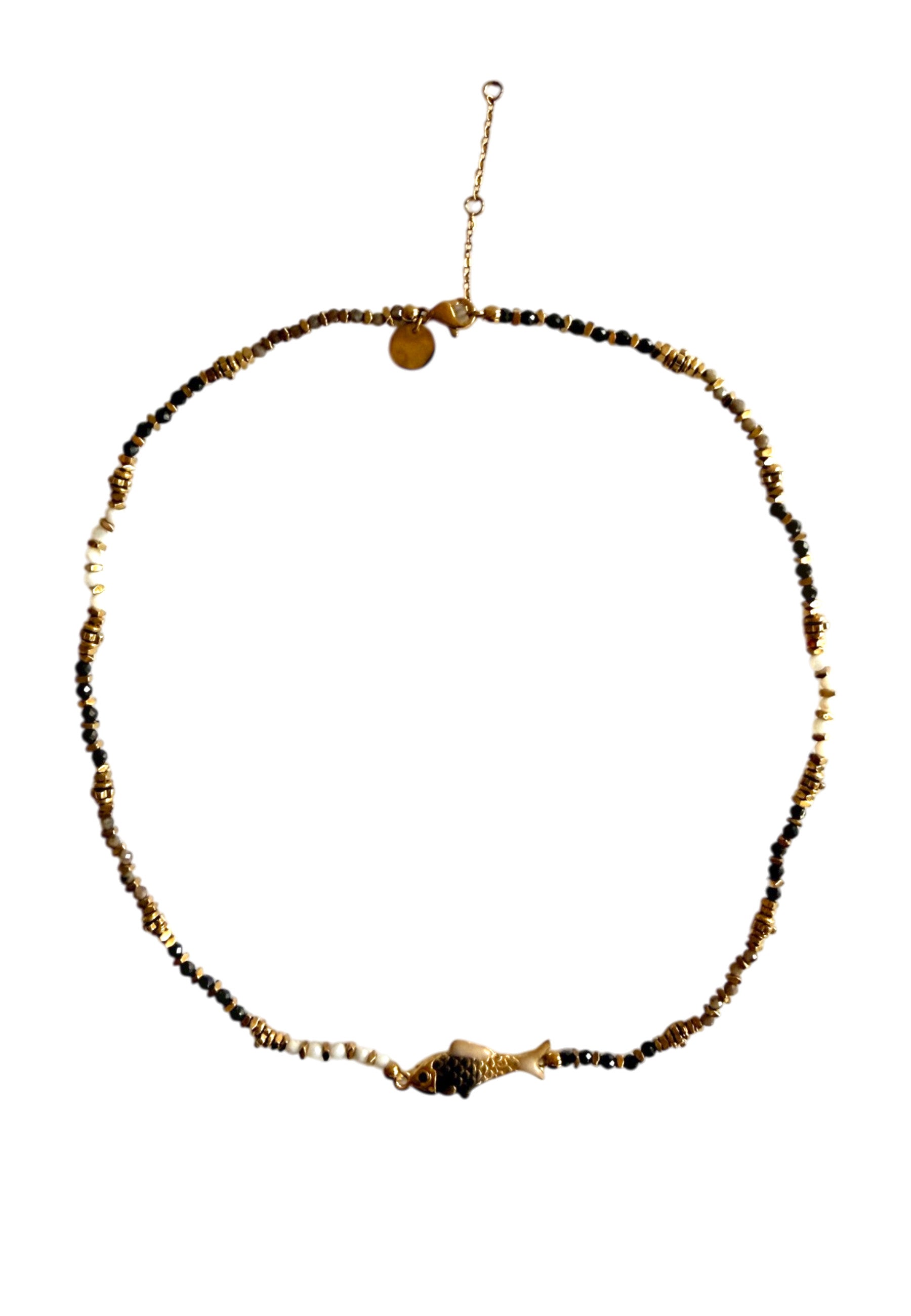 Fish Charm Beaded Necklace | Black