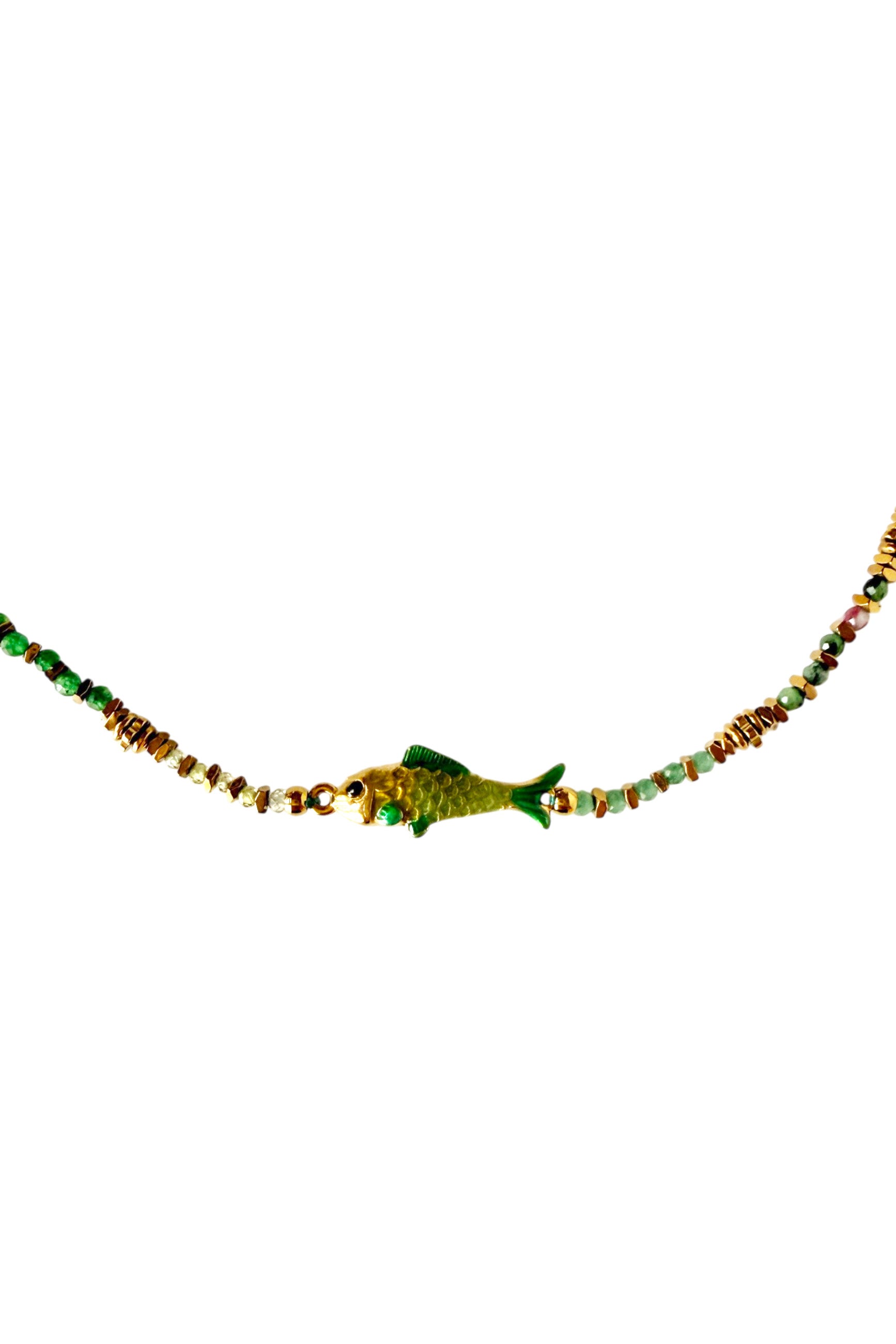 Fish Charm Beaded Necklace | Green