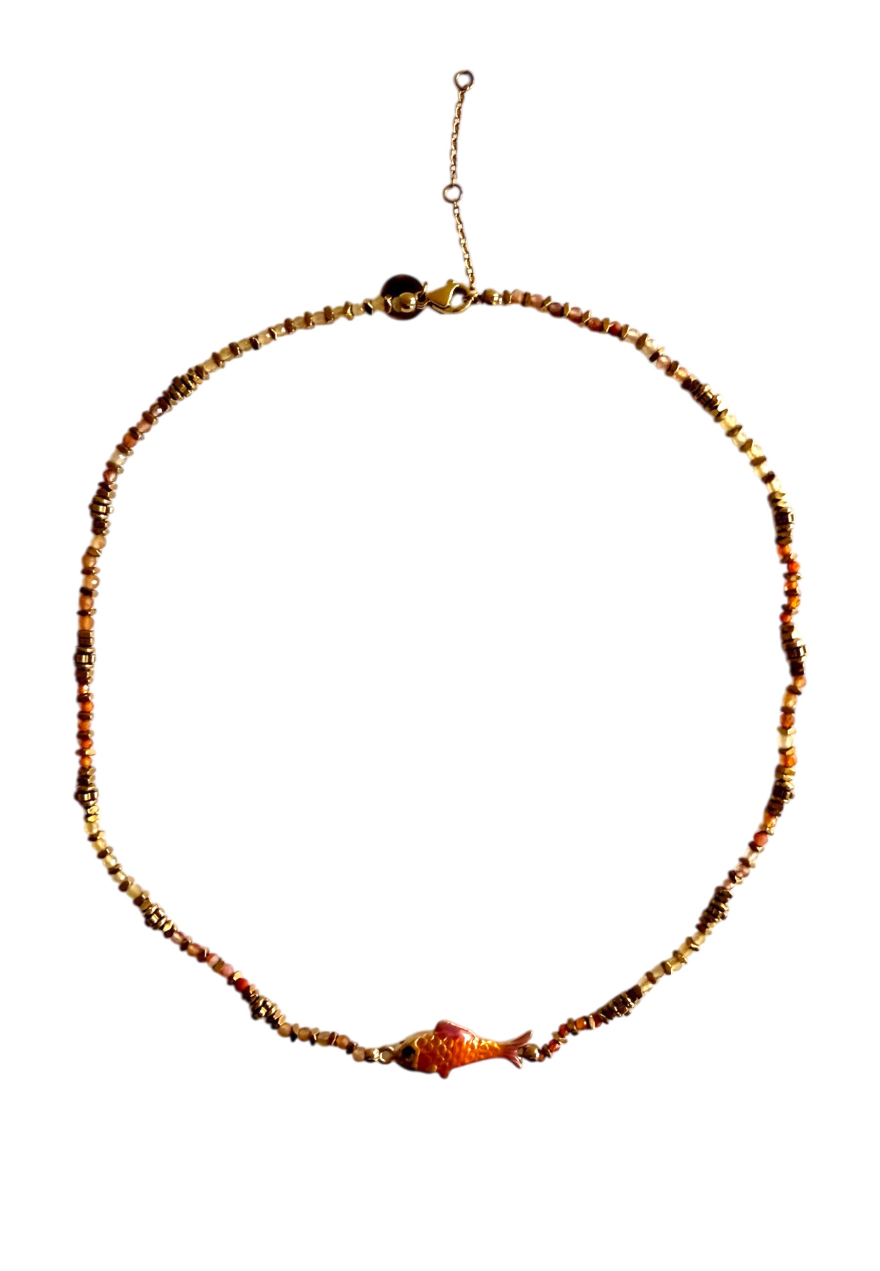 Fish Charm Beaded Necklace | Orange