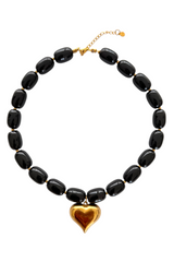 Black Agata With Heart Necklace