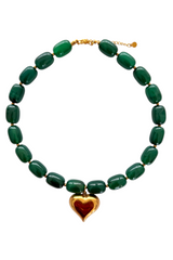Green  Agata With Heart Necklace