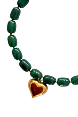 Green  Agata With Heart Necklace
