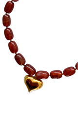 Red Agata With Heart Necklace