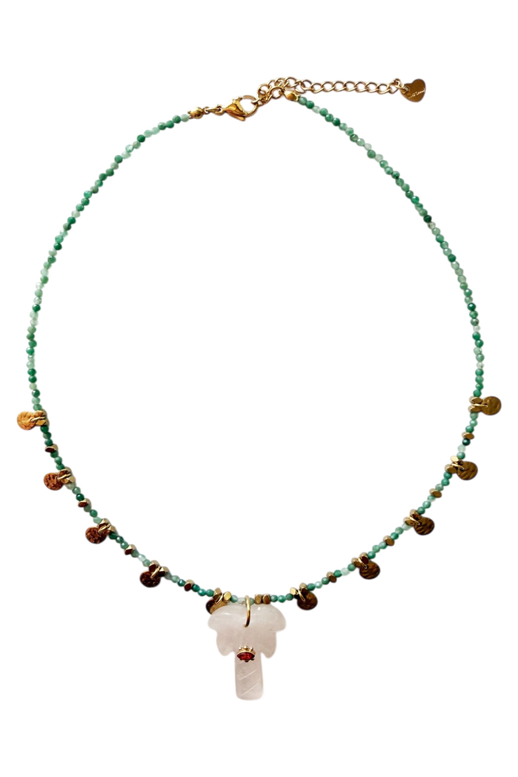Green Beaded Necklace with Crystal Palm