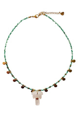 Green Beaded Necklace with Crystal Palm
