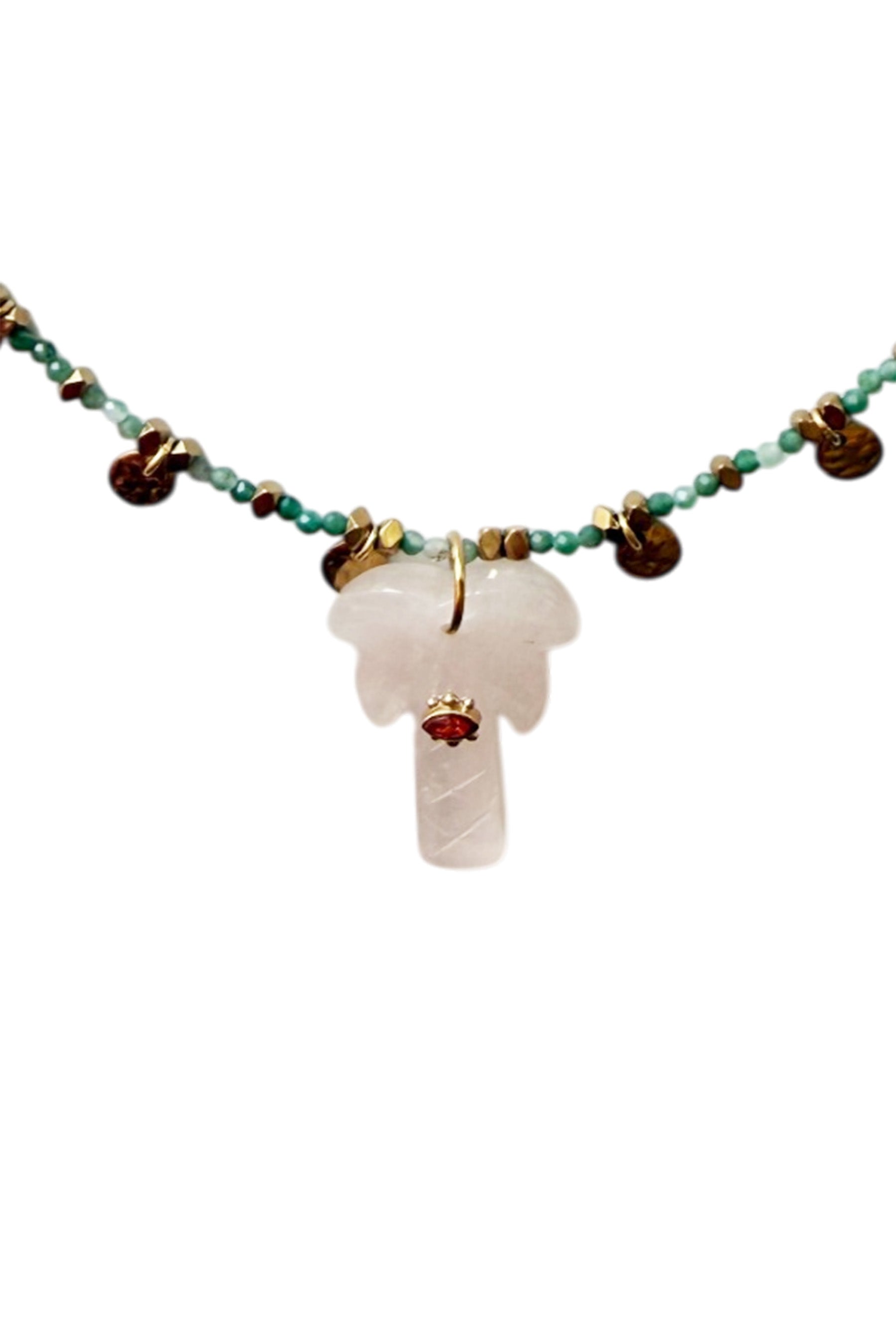 Green Beaded Necklace with Crystal Palm