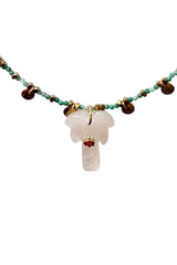 Green Beaded Necklace with Crystal Palm