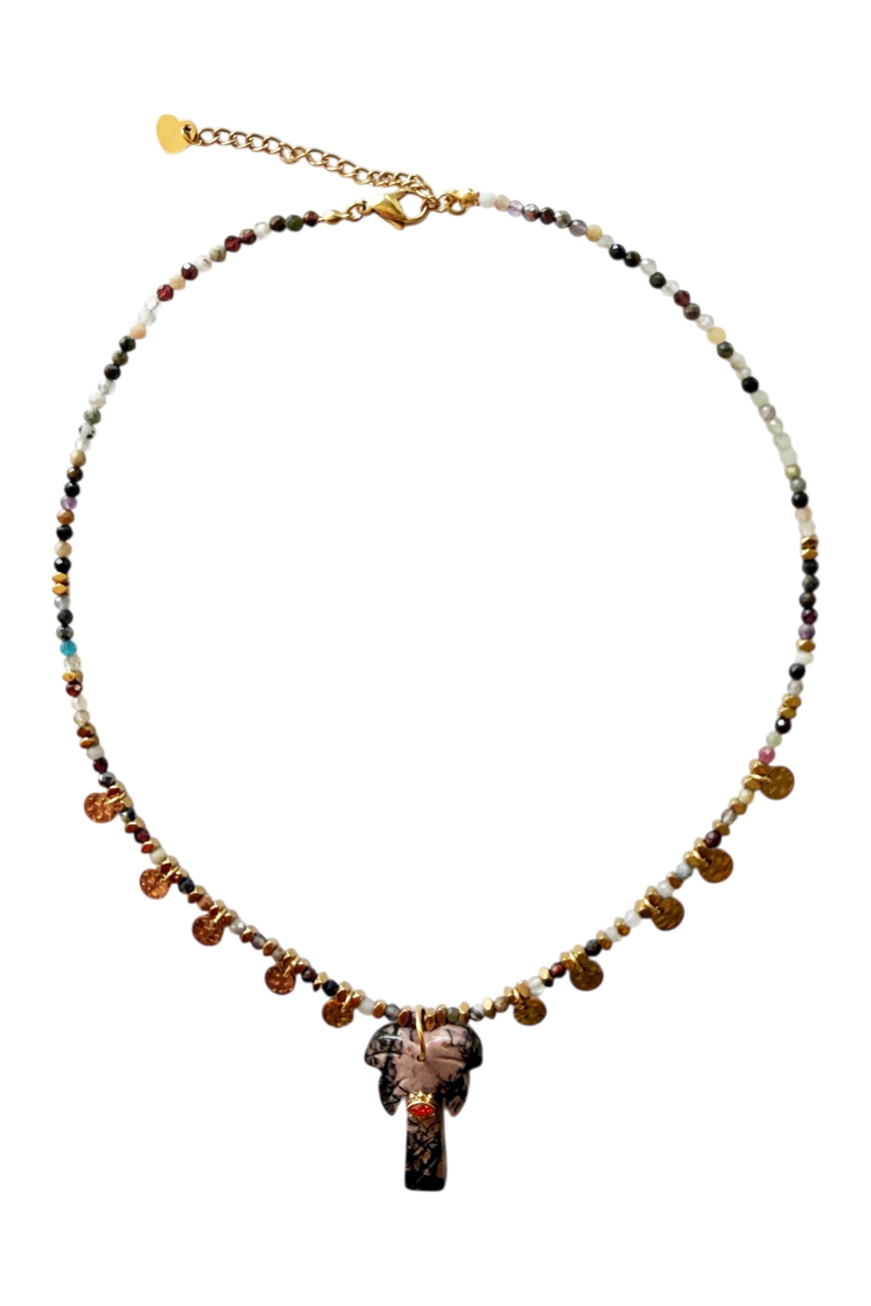 Multicoloured Beaded Necklace with Palm Tree Pendant