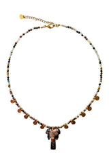 Multicoloured Beaded Necklace with Palm Tree Pendant