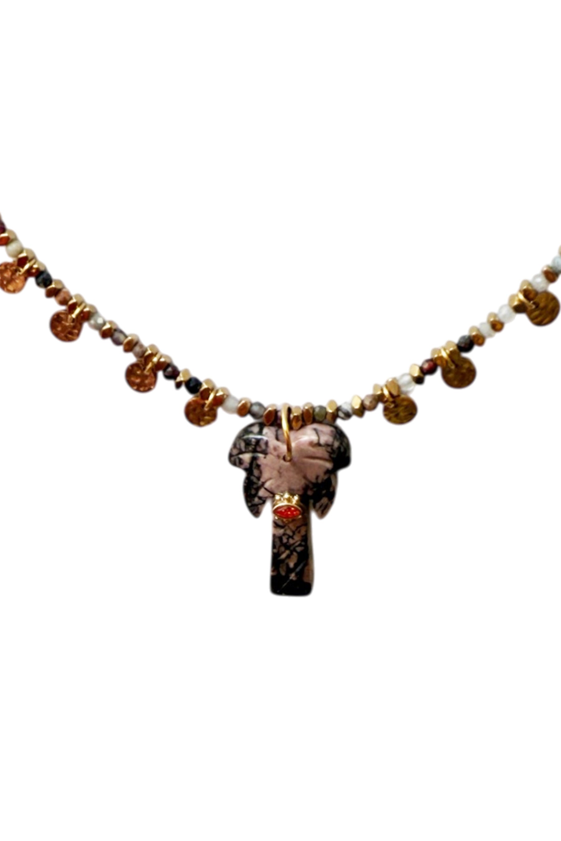 Multicoloured Beaded Necklace with Palm Tree Pendant