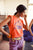 Sleeveless t-shirt w/ shoulder pads | Orange  w/ "sicilian summer story" print