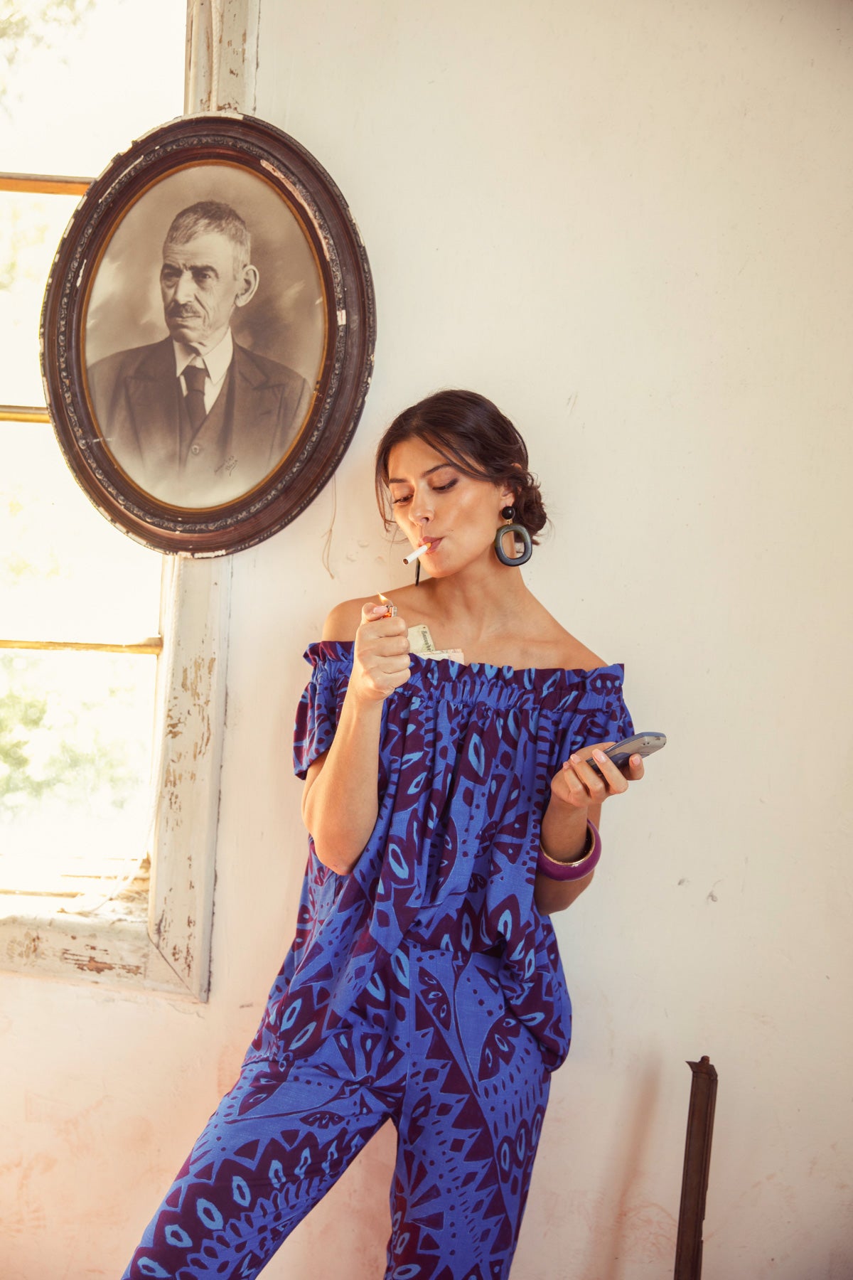 Blouse | Blue & bordeaux printed