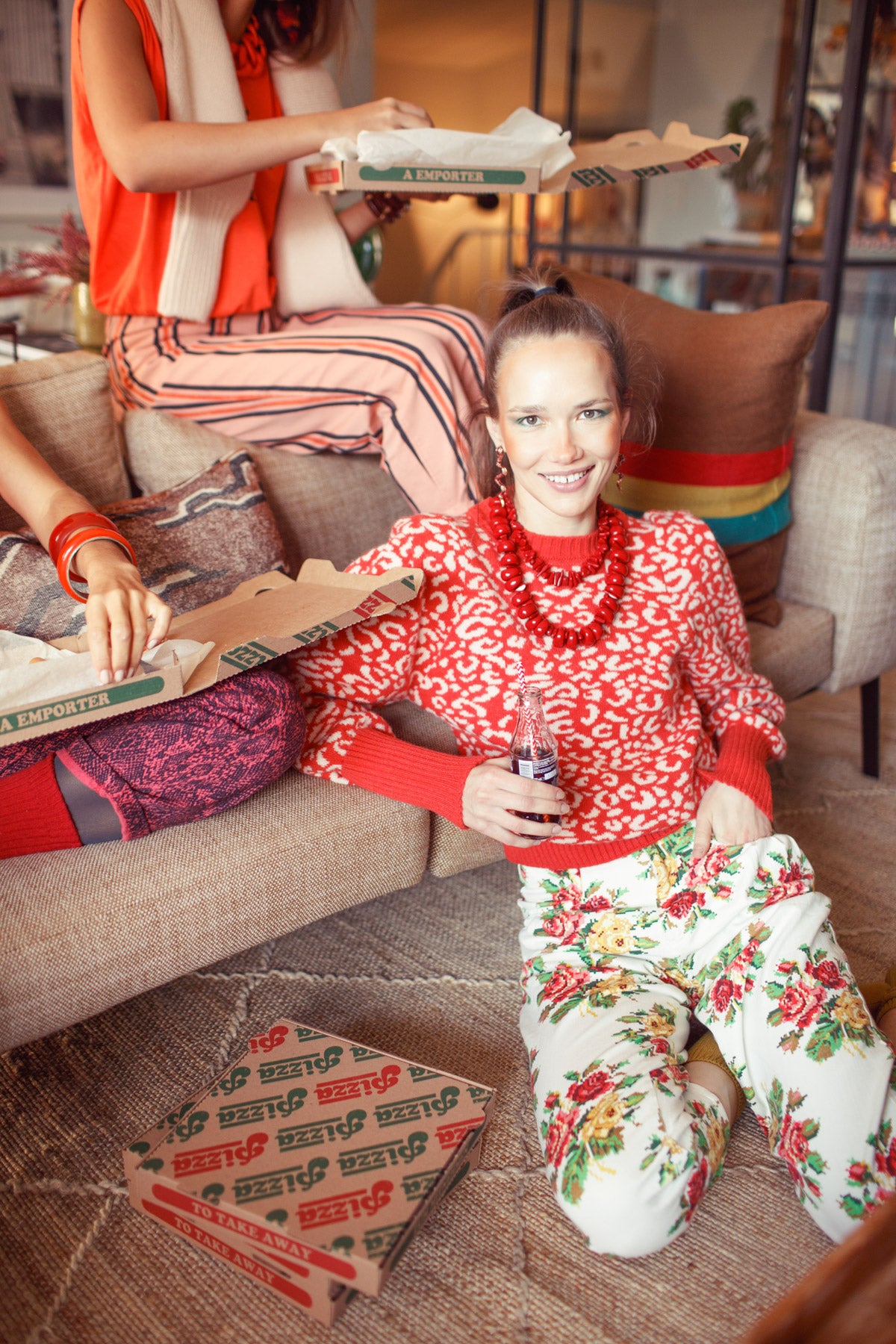 Trousers | Ecru w/ multicolor flowers