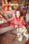 Knitted soft sweater | Red & ecru w/ animal print