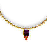 Necklace | White beads w/ purple & red pendant