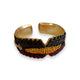 Bracelet | black leather w/ golden beads