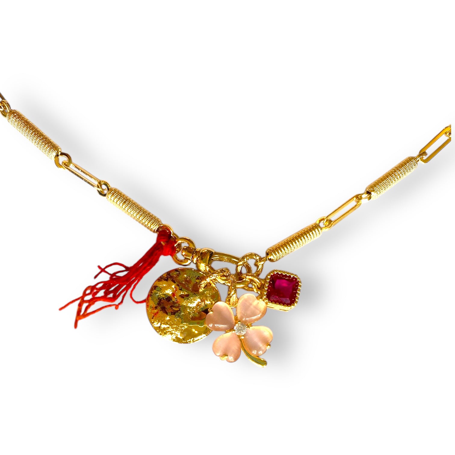 Necklace clover | Golden w/ Pink & red